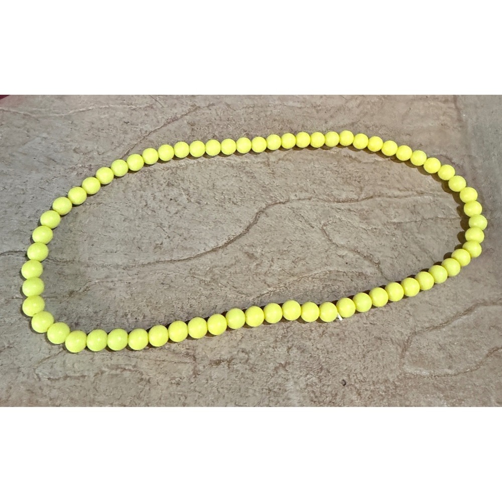 Neon Yellow Beaded Necklace Round Strand Retro 80s Style 28 Inch Continuous Loop